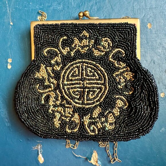 Handmade Handbags - Vintage small beaded wallet coin purse roaring 20s style